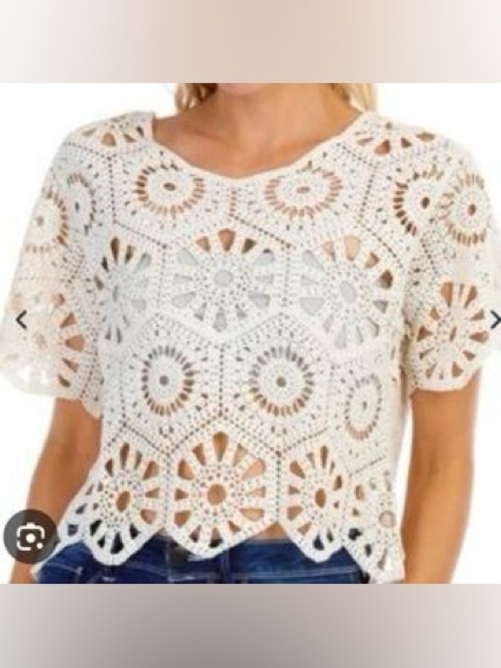 Rebellion White Crochet Short-Sleeve Crop Top